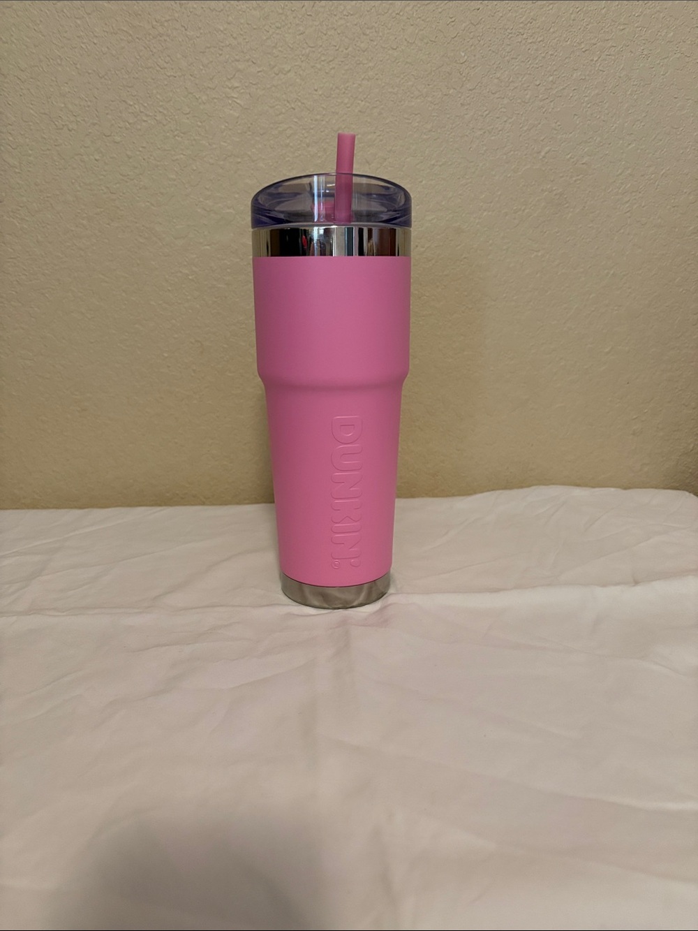 Dunkin' 32 oz Stainless Steel Insulated Tumbler Pink Drink-Through Lid Straw